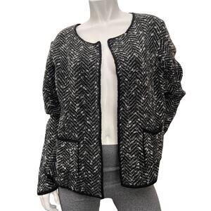 Cocogio Italy Wool Open Front Gray/Black Women's Cardigan Sweater Size XL